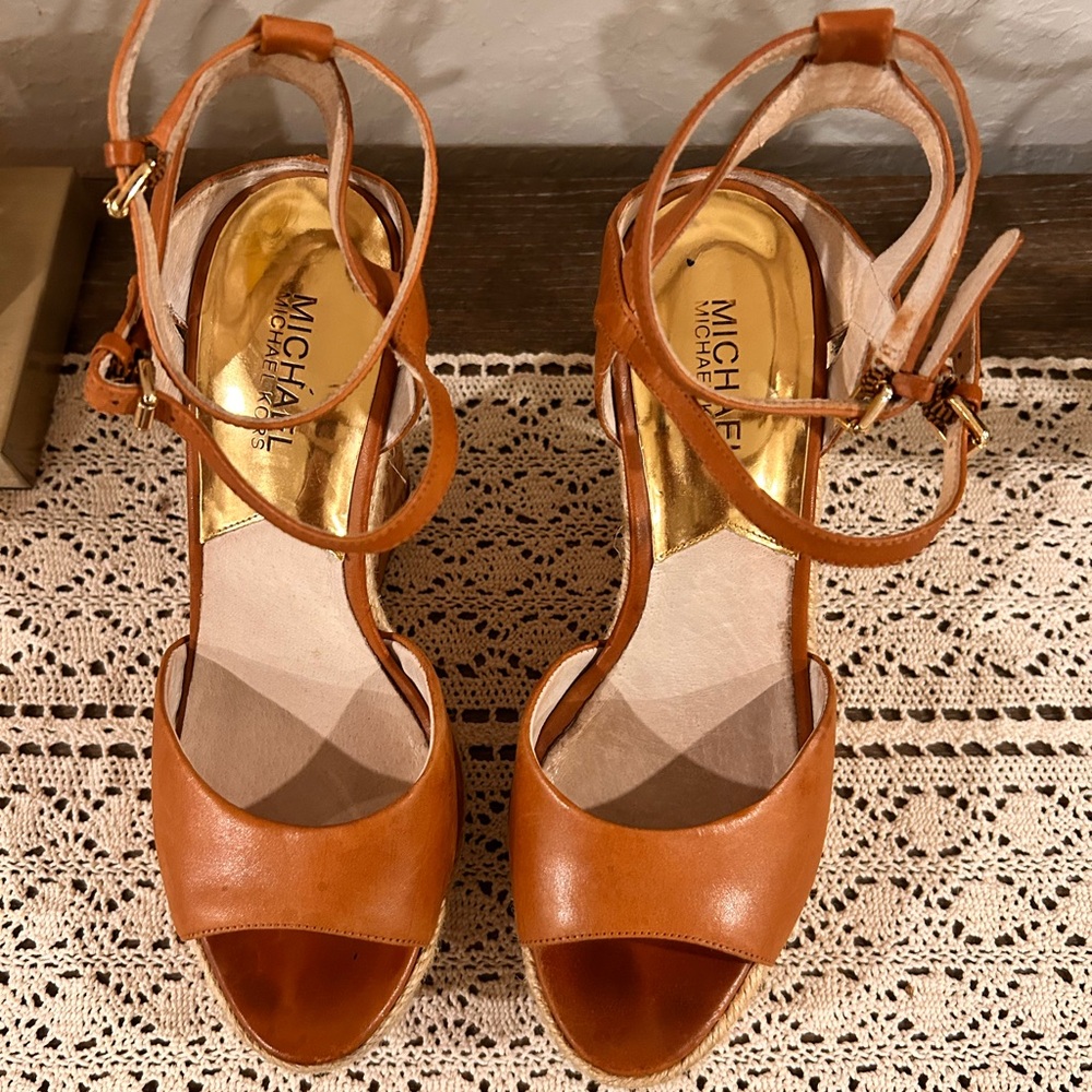 Michael Kors Brown Leather Wedges